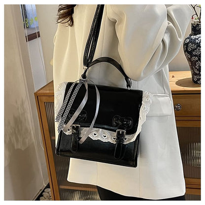 Lace Trim Bow Flap Backpack