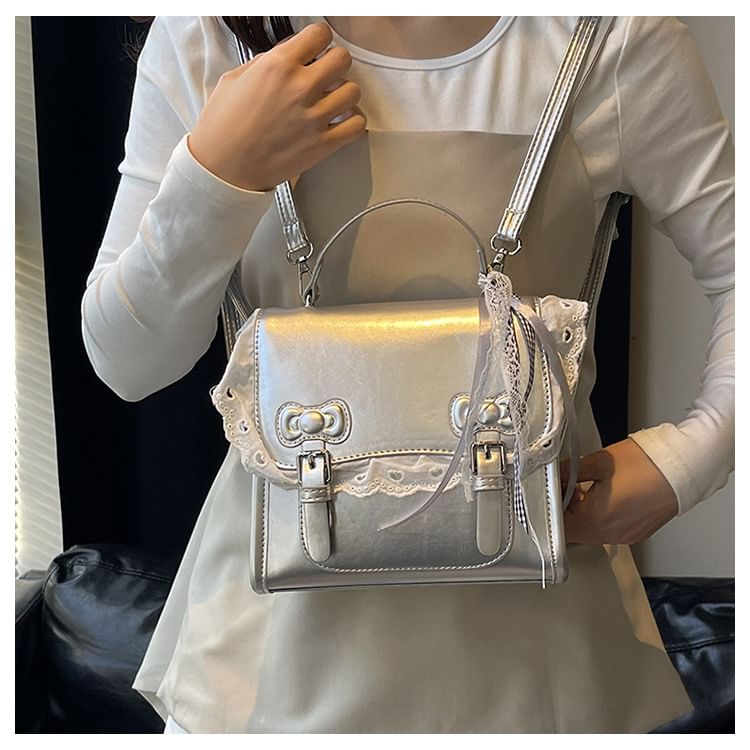 Lace Trim Bow Flap Backpack