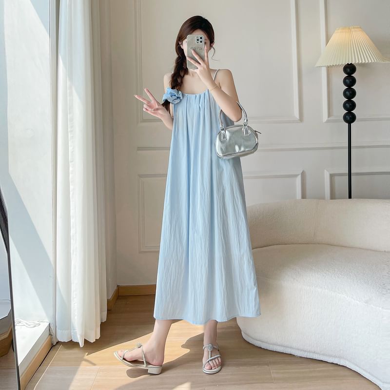 Spaghetti Strap Scoop Neck Plain Maxi A-Line Dress