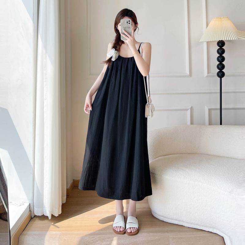 Spaghetti Strap Scoop Neck Plain Maxi A-Line Dress
