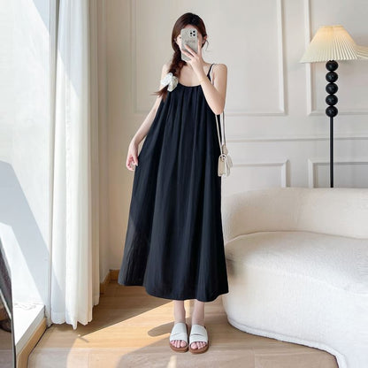 Spaghetti Strap Scoop Neck Plain Maxi A-Line Dress