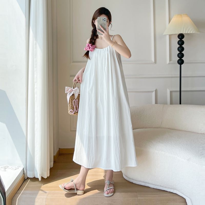 Spaghetti Strap Scoop Neck Plain Maxi A-Line Dress