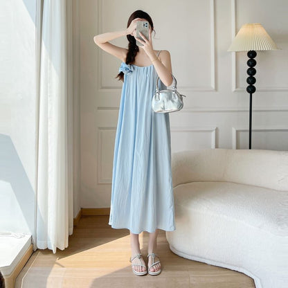 Spaghetti Strap Scoop Neck Plain Maxi A-Line Dress