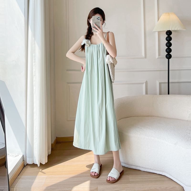 Spaghetti Strap Scoop Neck Plain Maxi A-Line Dress