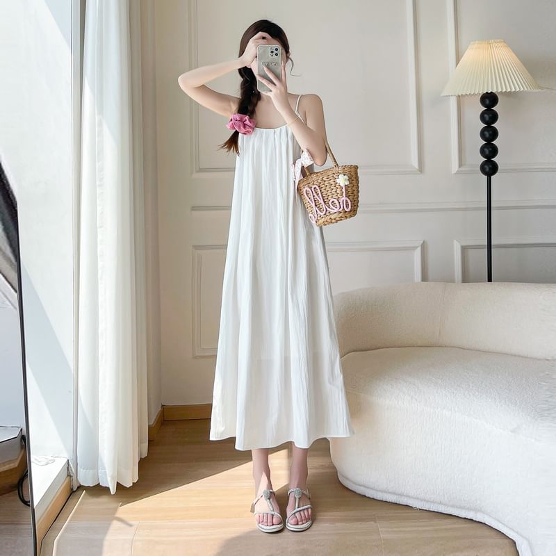 Spaghetti Strap Scoop Neck Plain Maxi A-Line Dress