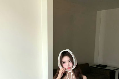 Floral Print Bow Frill Panel Crop Camisole Top / Elastic Waist Plain Bow Tiered Mini A-Line Skirt