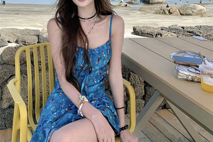 Floral Print Asymmetrical Tie-Up Cami Top