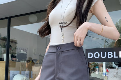 High Waist Plain Frill Shorts