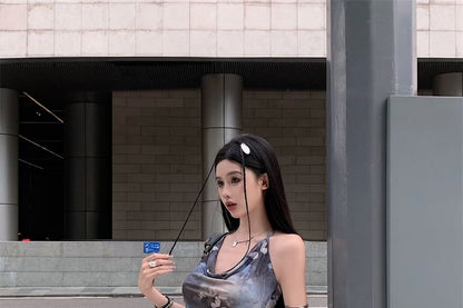 Sleeveless Cowl Neck Butterfly Mini A-Line Print Dress