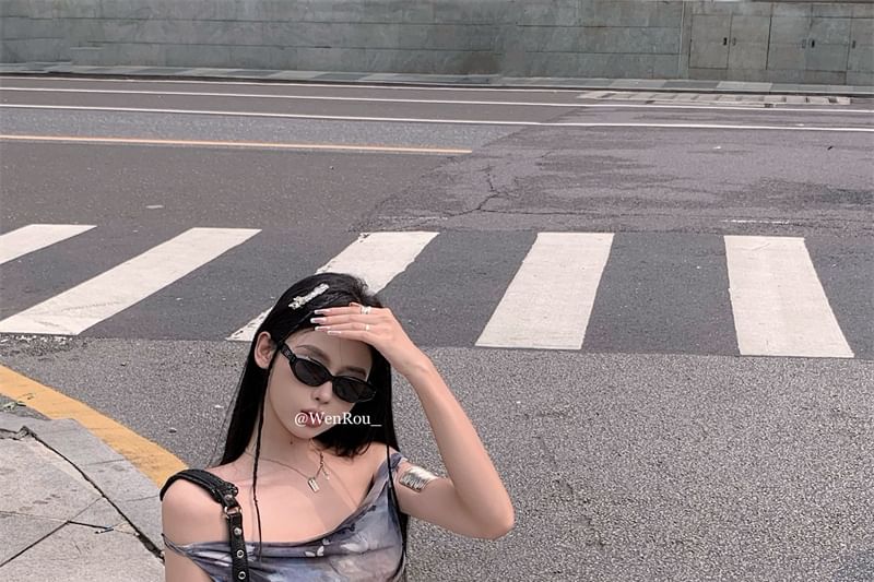 Sleeveless Cowl Neck Butterfly Mini A-Line Print Dress