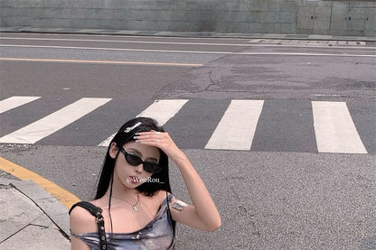 Sleeveless Cowl Neck Butterfly Mini A-Line Print Dress