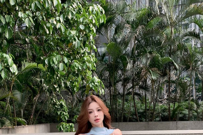 Plain Ruffle Crop Camisole Top / High Waist Tiered Mini A-Line Skirt