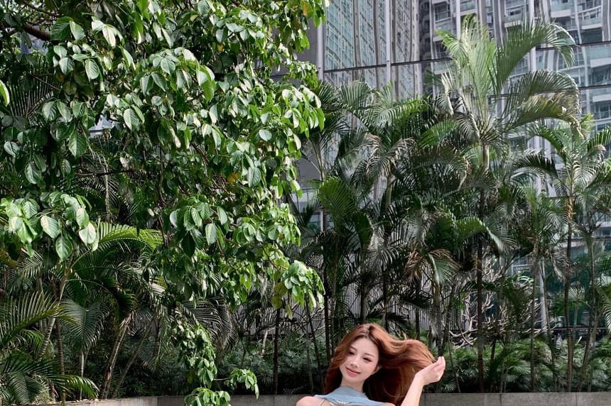 Plain Ruffle Crop Camisole Top / High Waist Tiered Mini A-Line Skirt