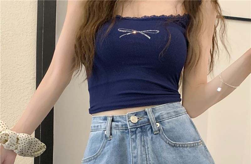 High Waist Washed Bow Fray Mini A-Line Denim Shorts