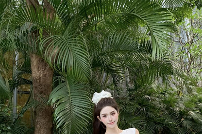 Sleeveless One Shoulder Plain Tie-Up Top / Drawstring Waist Plain Mini A-Line Skirt