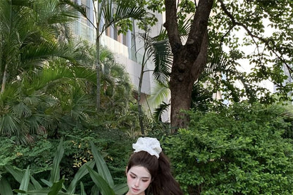 Sleeveless One Shoulder Plain Tie-Up Top / Drawstring Waist Plain Mini A-Line Skirt