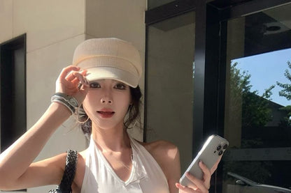 Halter Plain Asymmetrical Ruffle Top