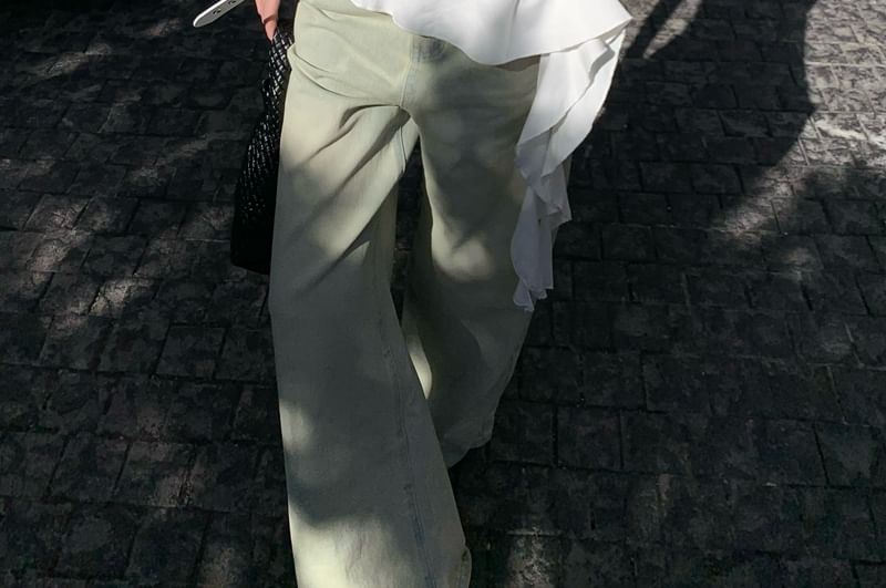 Halter Plain Asymmetrical Ruffle Top