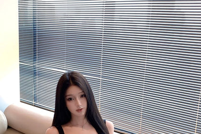 Sleeveless Square Neck Plain Bow Gathered Mini A-Line Dress