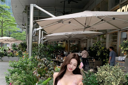 Spaghetti Strap Floral Print Bow Ruffle Maxi Sheath Dress