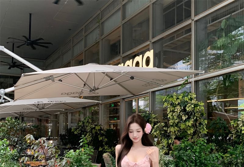 Spaghetti Strap Floral Print Bow Ruffle Maxi Sheath Dress