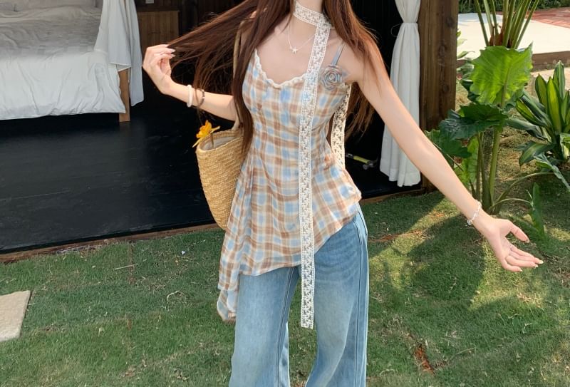 Plaid Asymmetrical Camisole Top