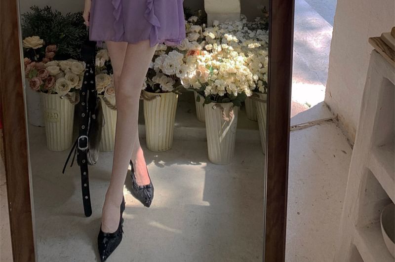 Spaghetti Strap Plain Ruffle Ruched Mini A-Line Dress