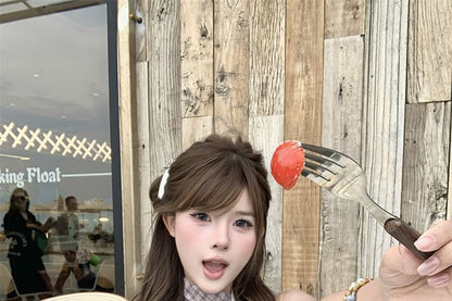 Sleeveless Cowl Neck Plaid Mock Two Piece Top