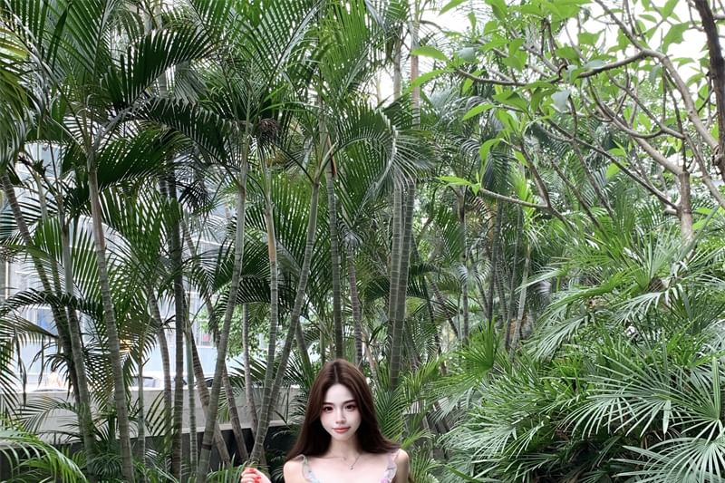 Sleeveless V-Neck Floral Print Ruffle Mini A-Line Dress