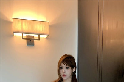 Cap Sleeve Stand Collar Bow Frill Blouse / High Waist Plain Shorts