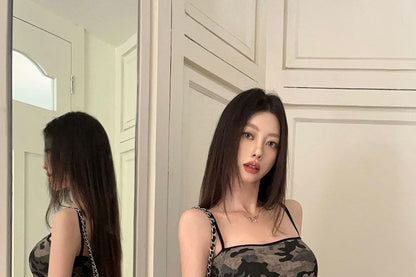 Spaghetti Strap Camouflage Mini Sheath Dress
