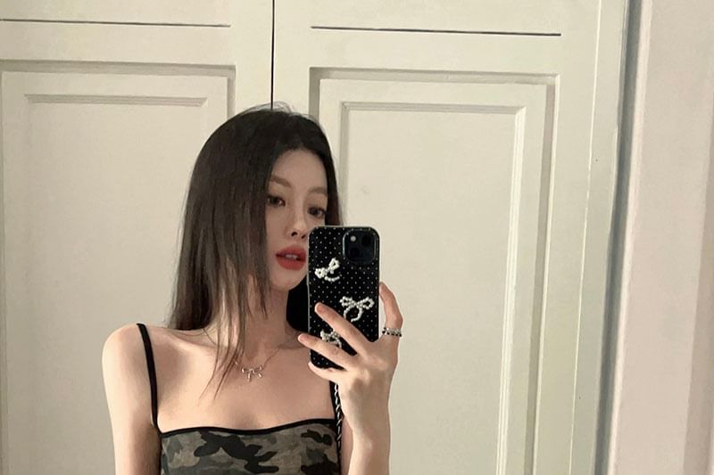 Spaghetti Strap Camouflage Mini Sheath Dress