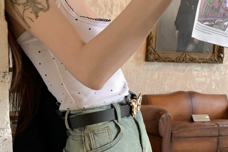 High Rise Butterfly Applique Washed Mini A-Line Denim Skirt