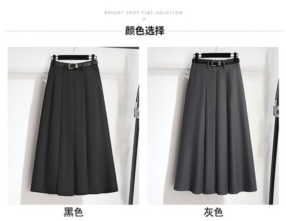 High-Waist Solid Long Flared Skirt