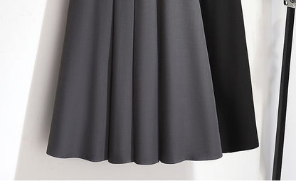 High-Waist Solid Long Flared Skirt