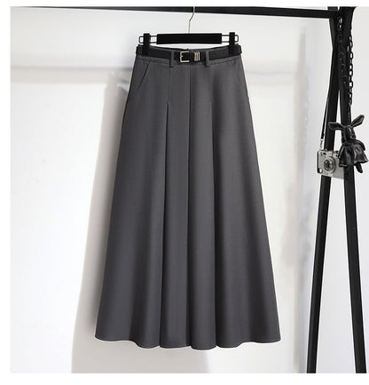 High-Waist Solid Long Flared Skirt