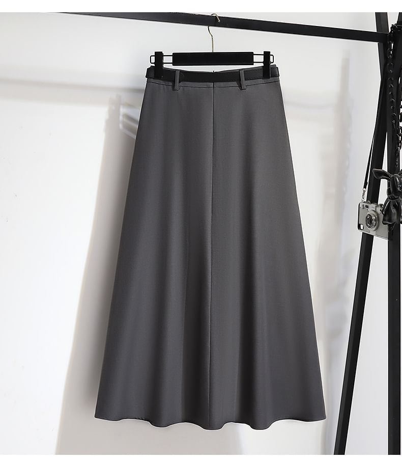 High-Waist Solid Long Flared Skirt