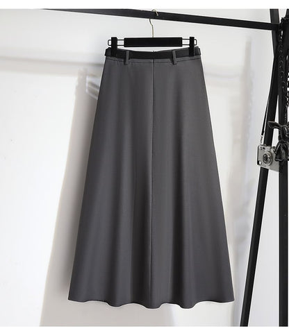 High-Waist Solid Long Flared Skirt