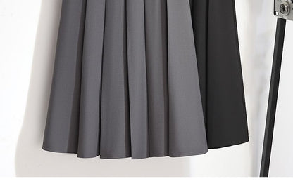 High-Rise Solid Long Pleated A-Line Skirt