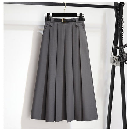 High-Rise Solid Long Pleated A-Line Skirt