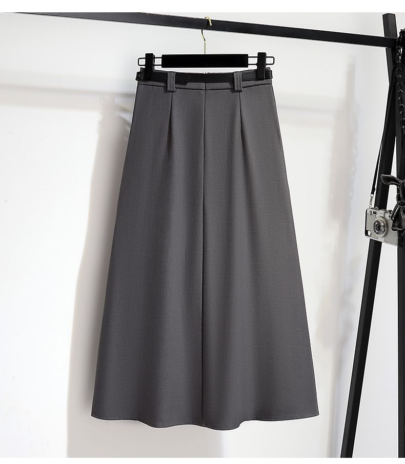 High-Rise Solid Long Pleated A-Line Skirt