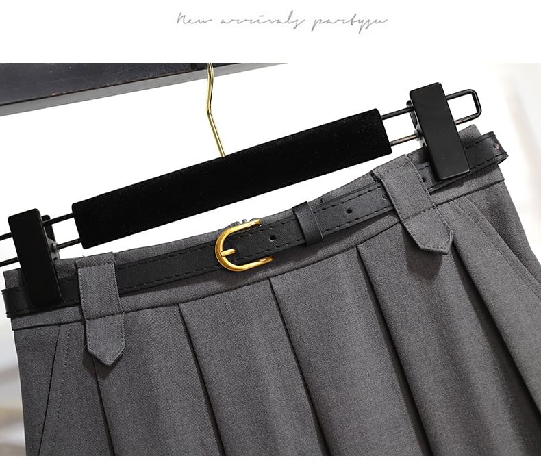 High-Rise Solid Long Pleated A-Line Skirt