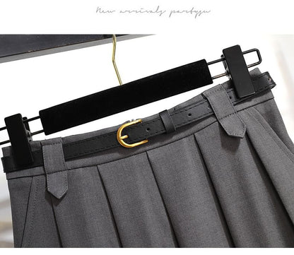 High-Rise Solid Long Pleated A-Line Skirt