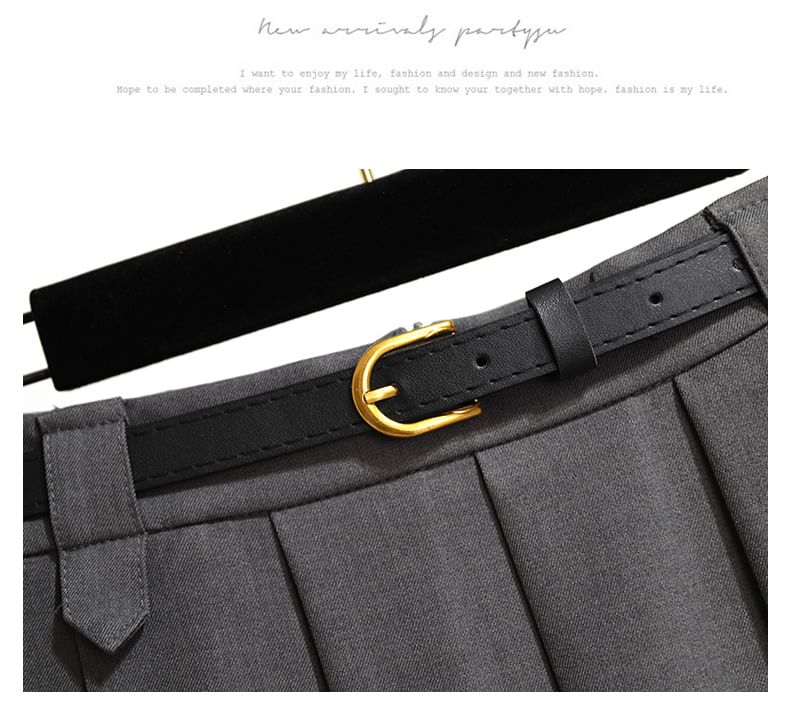 High-Rise Solid Long Pleated A-Line Skirt