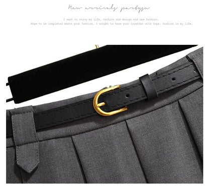 High-Rise Solid Long Pleated A-Line Skirt