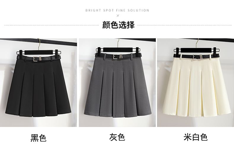 High-Rise Solid Mini Pleated Skirt