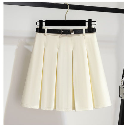High-Rise Solid Mini Pleated Skirt