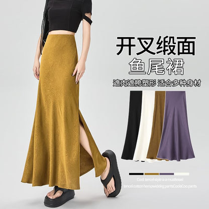High-Waist Solid Long Mermaid Skirt