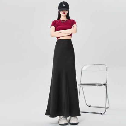 High-Waist Solid Long Mermaid Skirt
