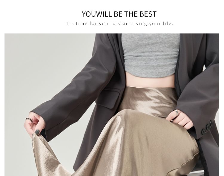 High-Rise Satin Solid Long Mermaid Skirt